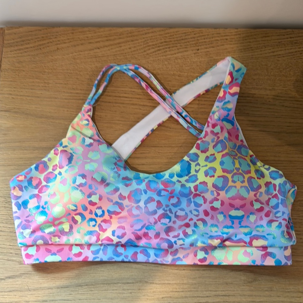 Colorful Leopard Print Sports Bra Large